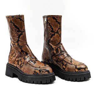 Free People Wmn Madison Loafer Festival Platform Snake Print Boots 9US EUR39.5